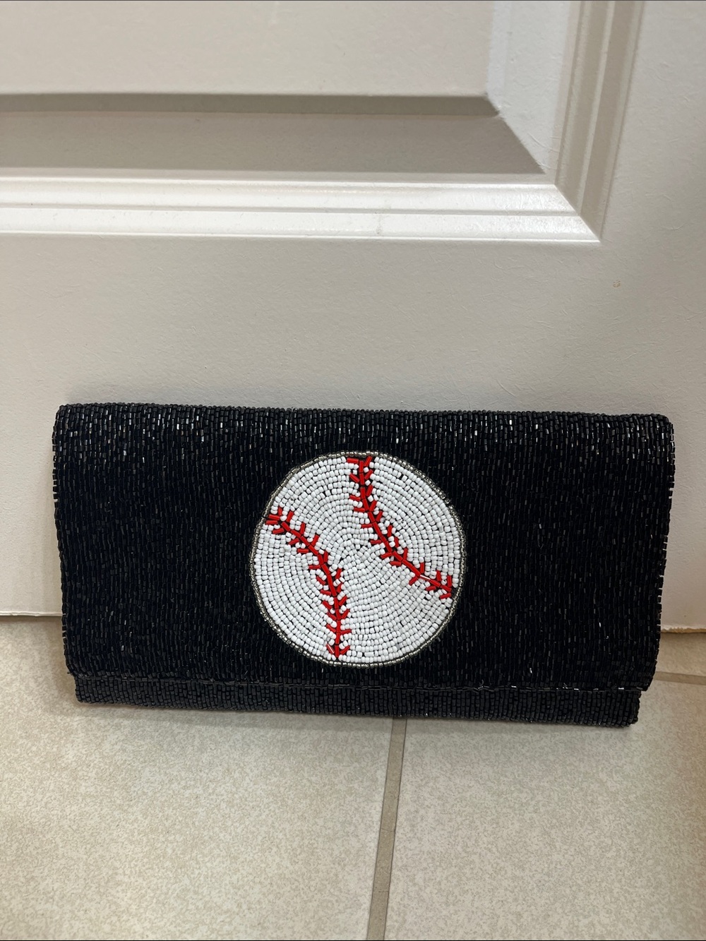 Black Beaded Baseball Clutch - Unbranded